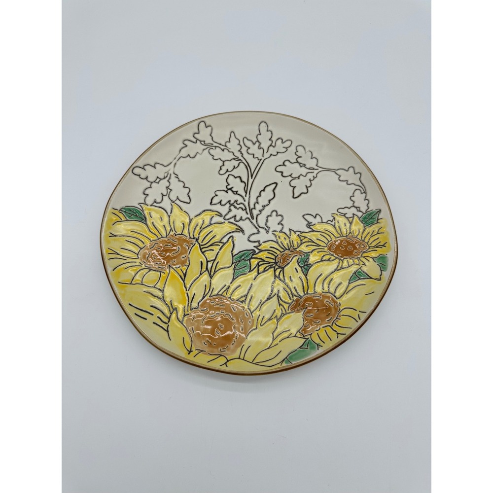 inHomestylez Dinner Plate Sunflower Embossed Floral Farmhouse Yellow Boho